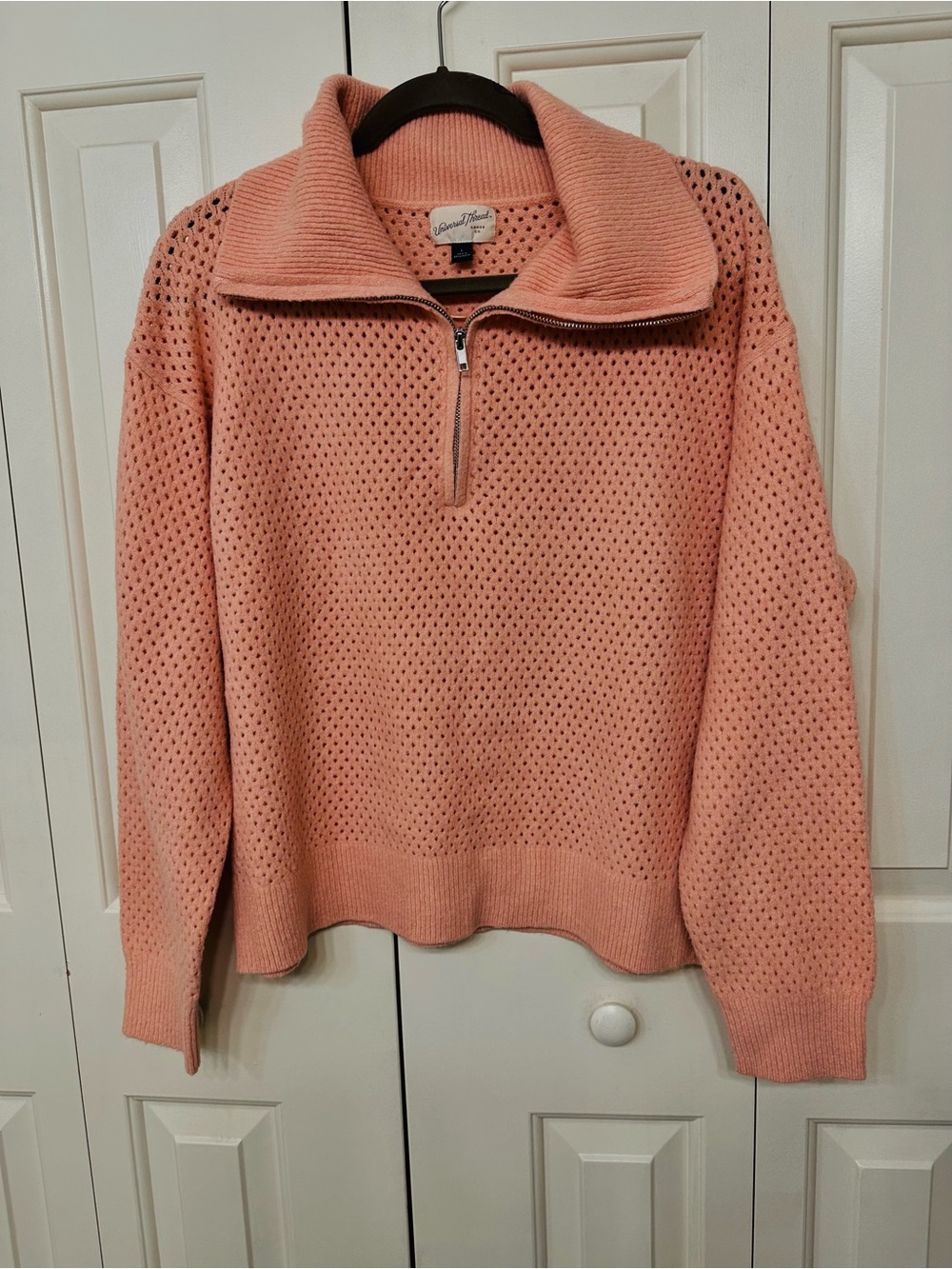 Universal Thread Peach Open-Weave Half-Zip Turtleneck Sweater
